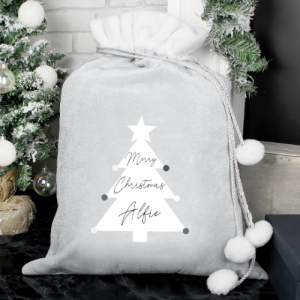 Grey White Chirstmas Tree Santa Sack